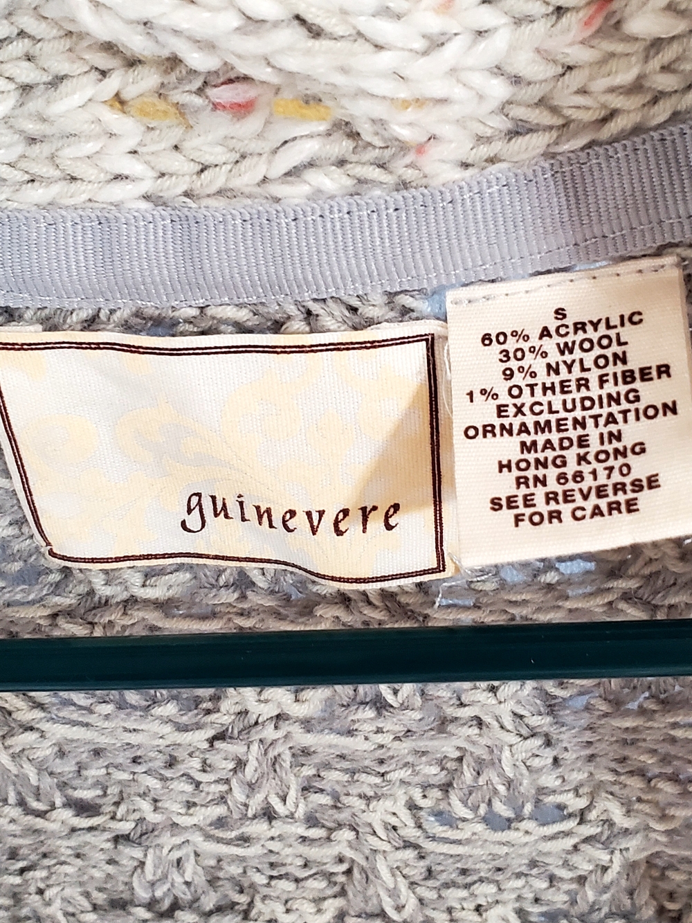 Anthropologie Guinevere Wool Blend Vtg Cream & Gray Cable Knit Cardigan S/Runs M - Picture 7 of 9
